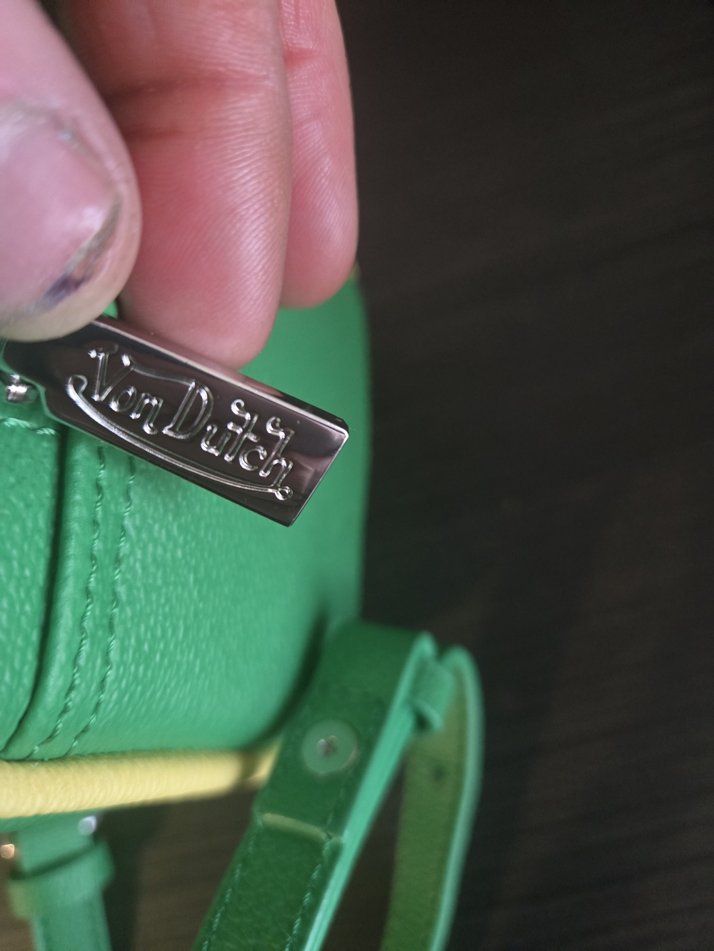 Von Dutch Green Mini Dome Bag with Yellow Logo NEW - Picture 4 of 5